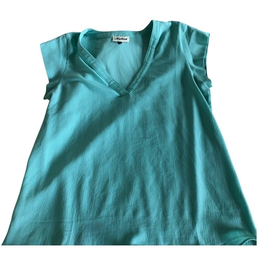 Alythea Mint Green V-Neck Short Sleeve Crepe Blouse Top FLT71198TW Womens Size M